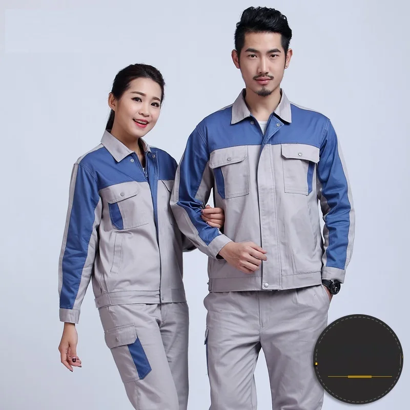 Spring Autumn Woman Men Cotton Work Coveralls Working Uniforms Long Sleeve Contrast Color Workshop Repair Mechanic Welding Suits