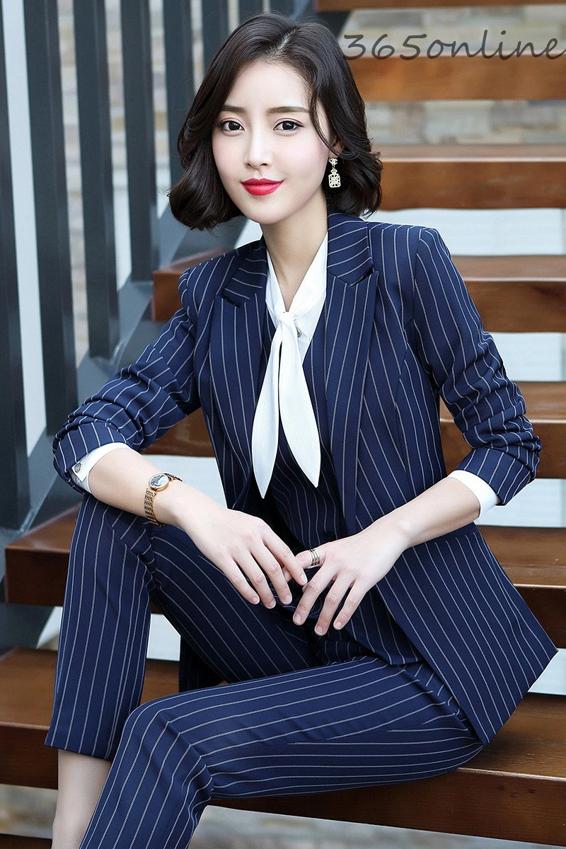 Formal Uniform Designs Women Business Suits Autumn Winter Elegant Striped for Ladies Office Work Wear OL Styles Blazers