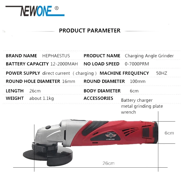 電気コードレスパワーグラインダー,12v,7000prm,100mm,リチウムイオン電池付き