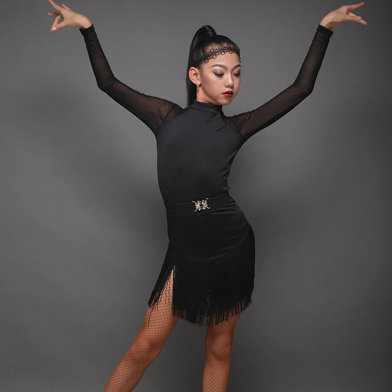 Robe de danse latine pour filles, vêtement de scène moderne, Rumba Cha Cha, costume de salle de bal, Salsa, Tango, pour enfants