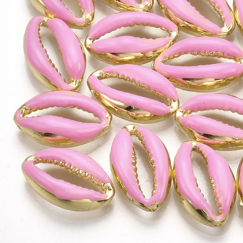 100pcs Alloy Enamel Cowrie Shell Beads 16.5x10x4.5mm, Hole: 1.2mm Light Gold Color Bead for jewelry making F60