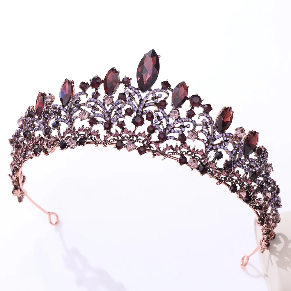 Baroque Retro Violet Purple Black Crystal Bridal Crowns Pageant Diadem Veil Tiaras Bride Noiva Headband Wedding Hair Accessories