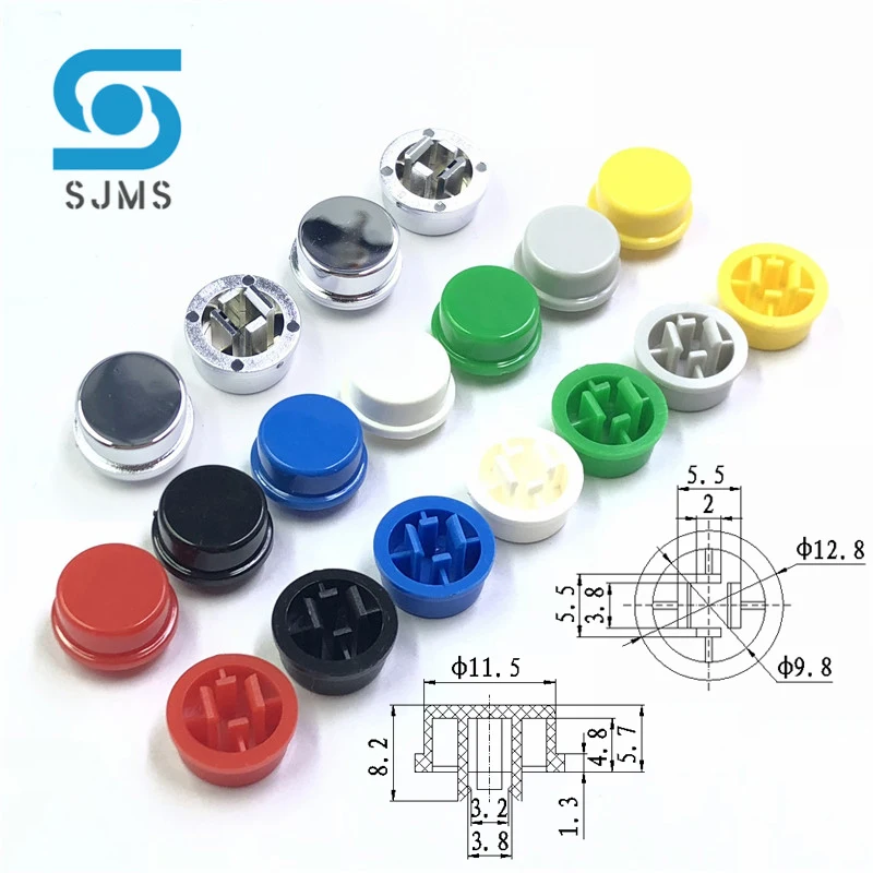 50pcs A24 Tactile Push Button Switch Cap Adapted To 12*12*7.3 mm Micro Tact Switches 8 Colors Silver Red Black Blue Green Gray