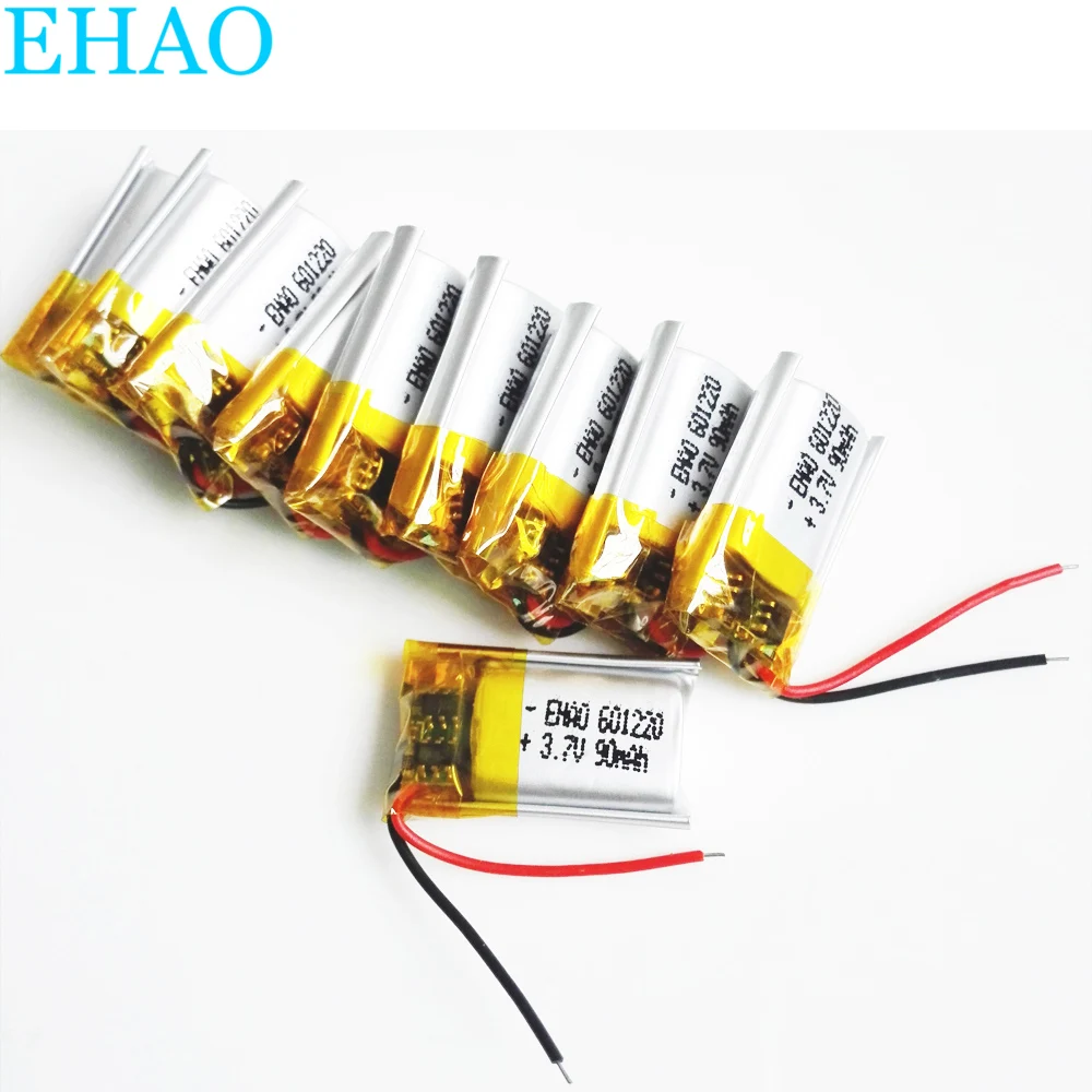 Lot 10 PCS 3.7V 90mAh Lithium Polymer LiPo Rechargeable Battery 601220 For Mp3 Headphone Recorder PAD DVD Bluetooth Headset