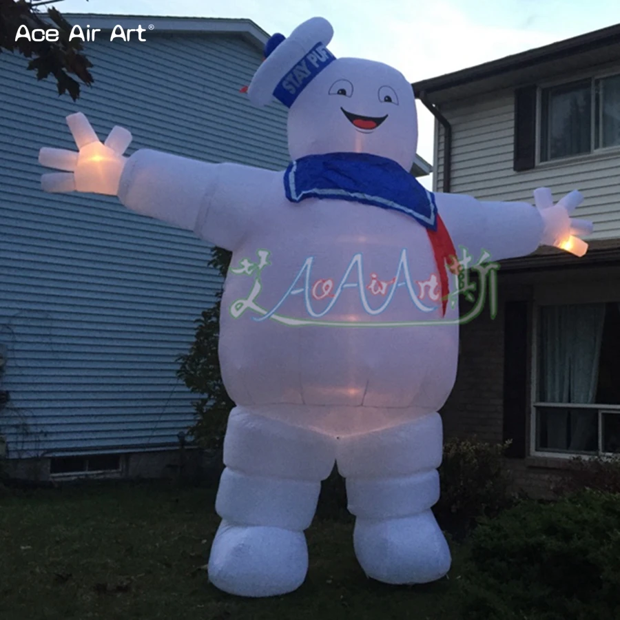 Whole Sale LED Inflatable Ghostbuster Stay Puft Cartoon Character Whiter Marshmallow Man for Halloween Party Decoration