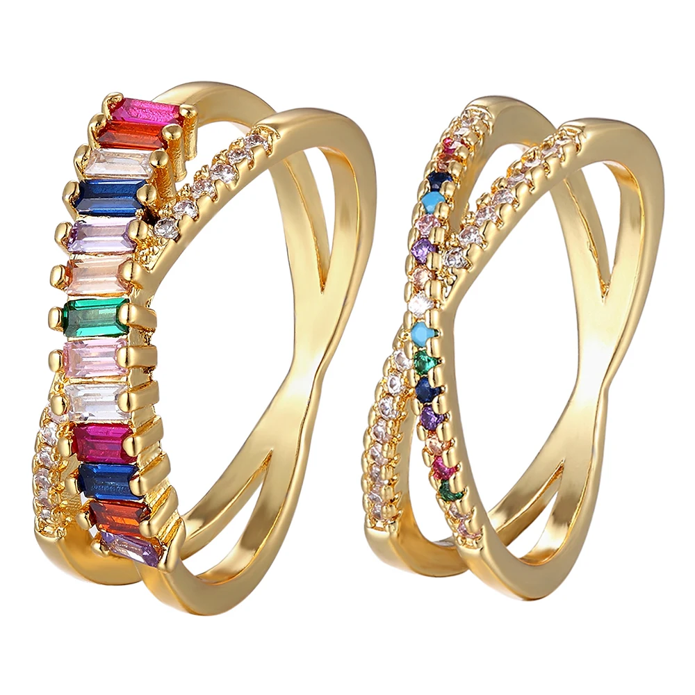 Nidin Top Quality Colorful Rainbow CZ Ring For Women Girls Fashion Engagement Wedding Band Charm Party Jewelry 10 Styles Choice