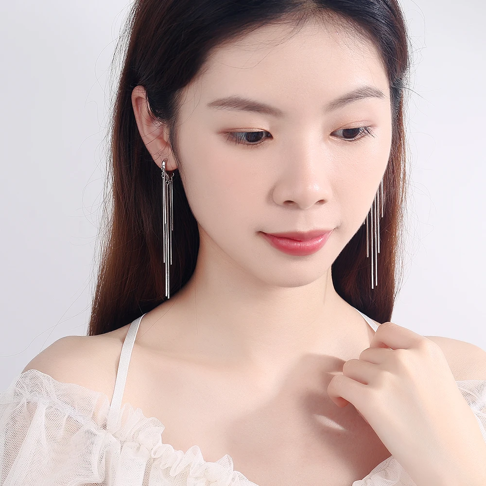 Trendy Female Pendientes 925 Sterling Silver Eternal Endless Love Earrings For Women Long Tassel Earline Jewelry Girlfriend Gift