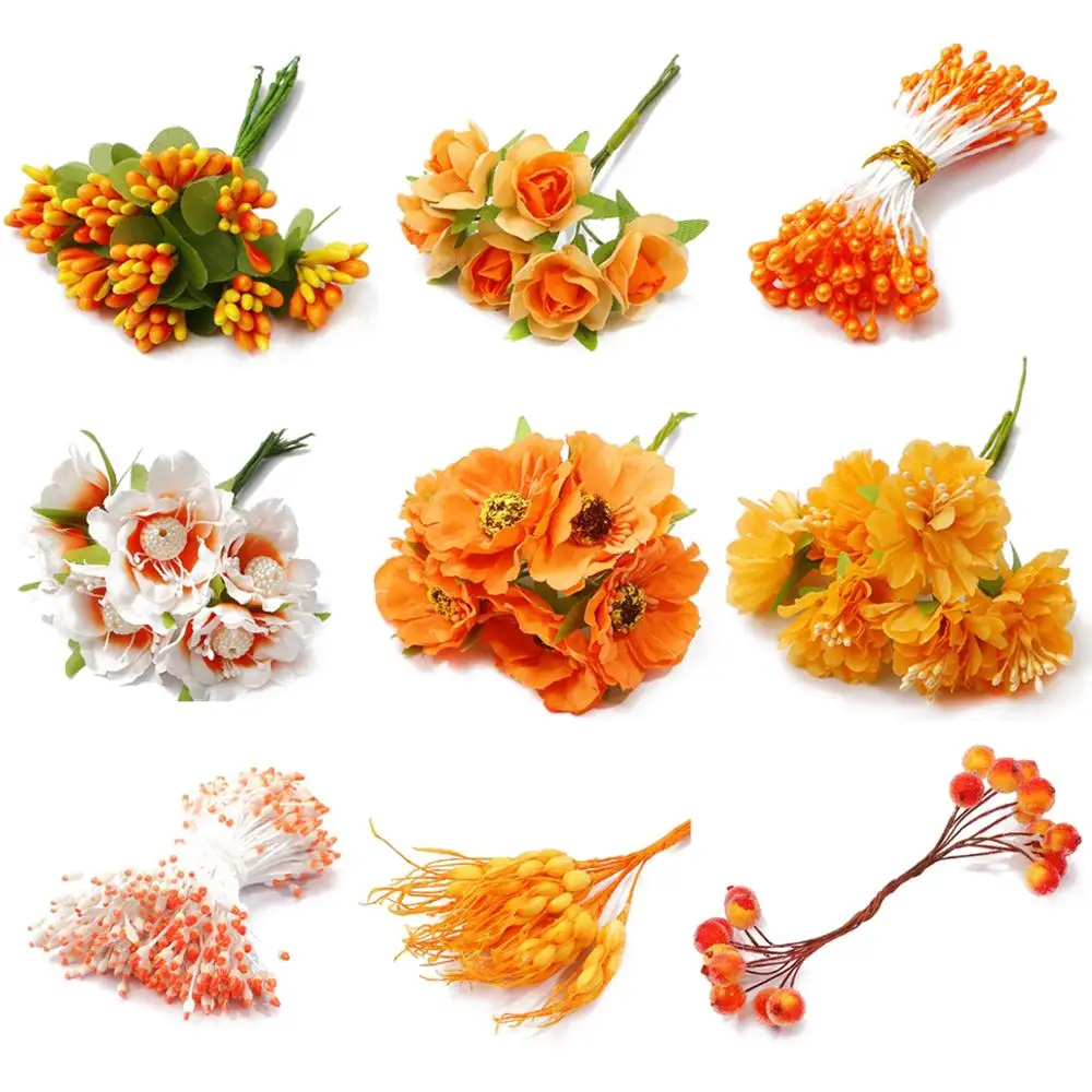 

6/10/12/50/60/70/90/288pcs Mixed Orange Flower Cherry Stamen Berries Bundle DIY Christmas Wedding Cake Gift Box Wreaths Decor