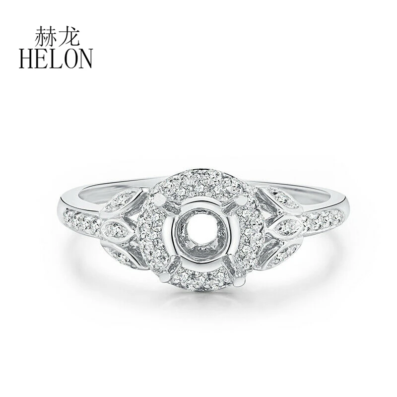 

HELON Round Cut 5mm Solid 14K White Gold Genuine Natural Diamonds Engagement Semi Mount Ring Setting Women Romantic Fine Jewelry