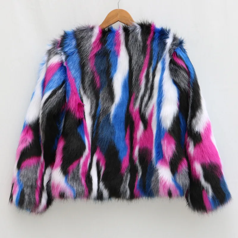 Chaquetas Para Mujer Oversized Man-Made Fur Jackets For Women Mixded Color Fashion Female Warm Fake Fur Coats S/9Xl J3251