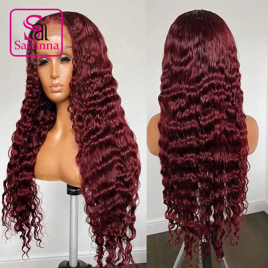 

Dark Red Color Curly Wigs #99j Burgundy Colored 13*6 Lace Front Human Hair Wigs Lace Frontal 99JWigs Remy Brazilian For Women