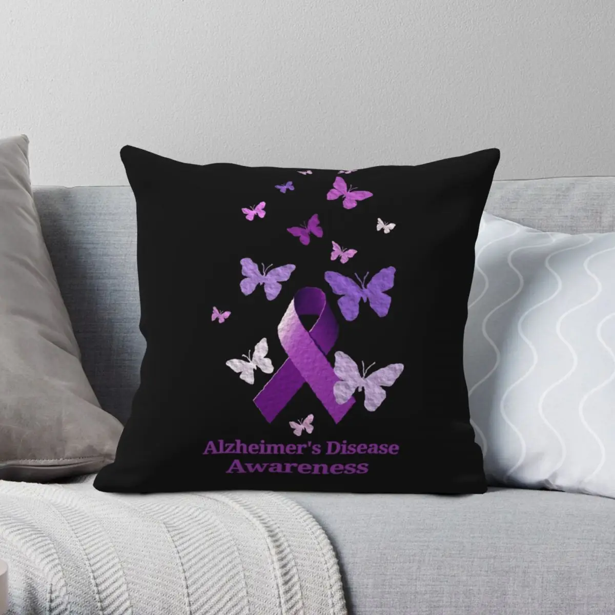 Awareness Alzheimer's Disease Square Pillowcase Polyester Linen Velvet Printed Zip Decor Pillow Case Room Cushion Cover