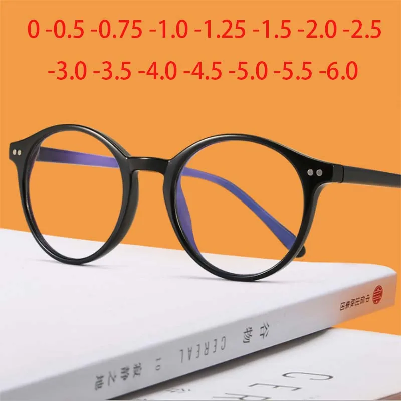 

-1.0 -1.5 -2.0 to -6.0 Black Round Myopia Glasses Men Women Plastic Eyeglasses Prescription Student Shortsighted Eyewear