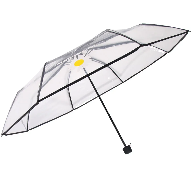 Fashion Transparent Fold Women Rain Umbrella Clear Fully Automatic Umbrellas Luxly Men Bussiness Daisy Flower Printed Umbrella