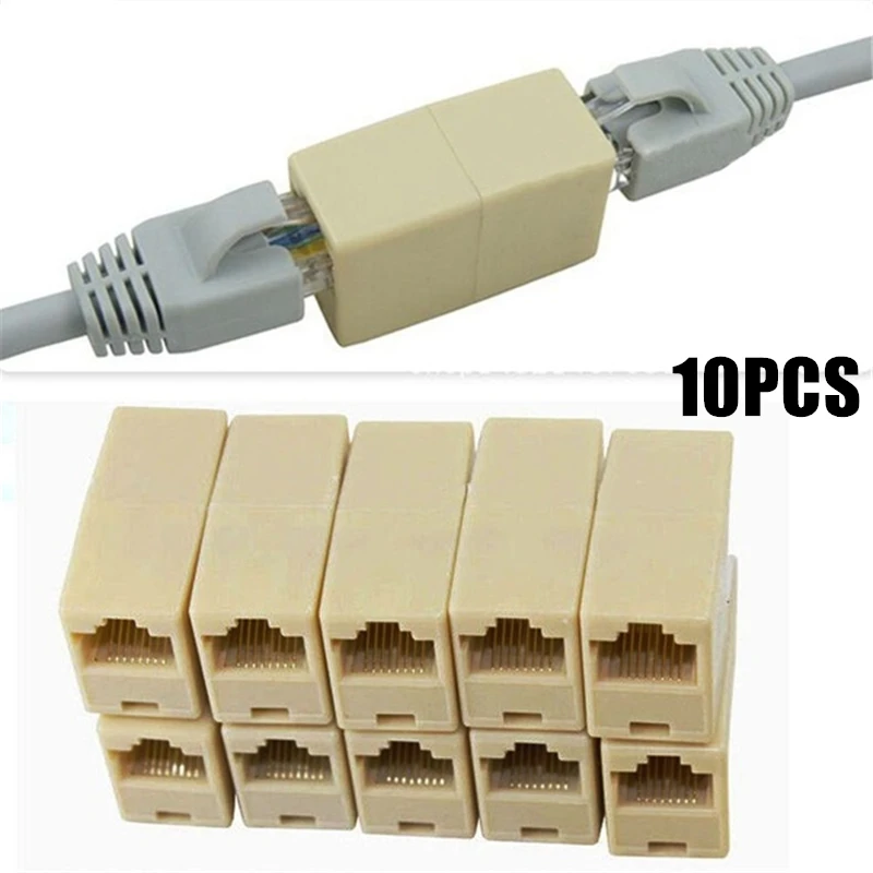 10 sztuk nowy stop narzędzi internetowych RJ45 CAT5 złącze wtyk Adapter przedłużacz kabla sieciowego złącze