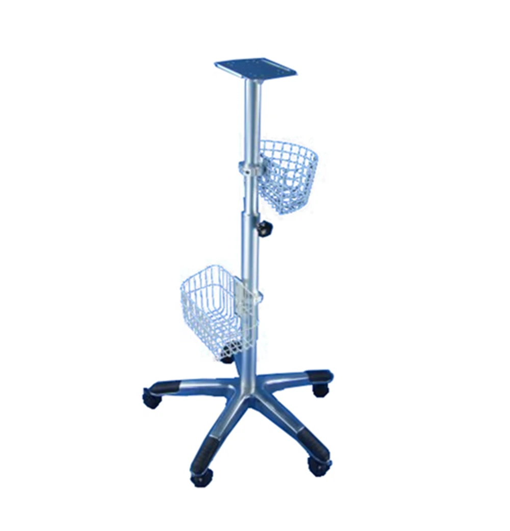 

Medical Standing Trolley Rolling Cart Aluminum Alloy Manual Lifter Trolley With 2basket，Power Outlet