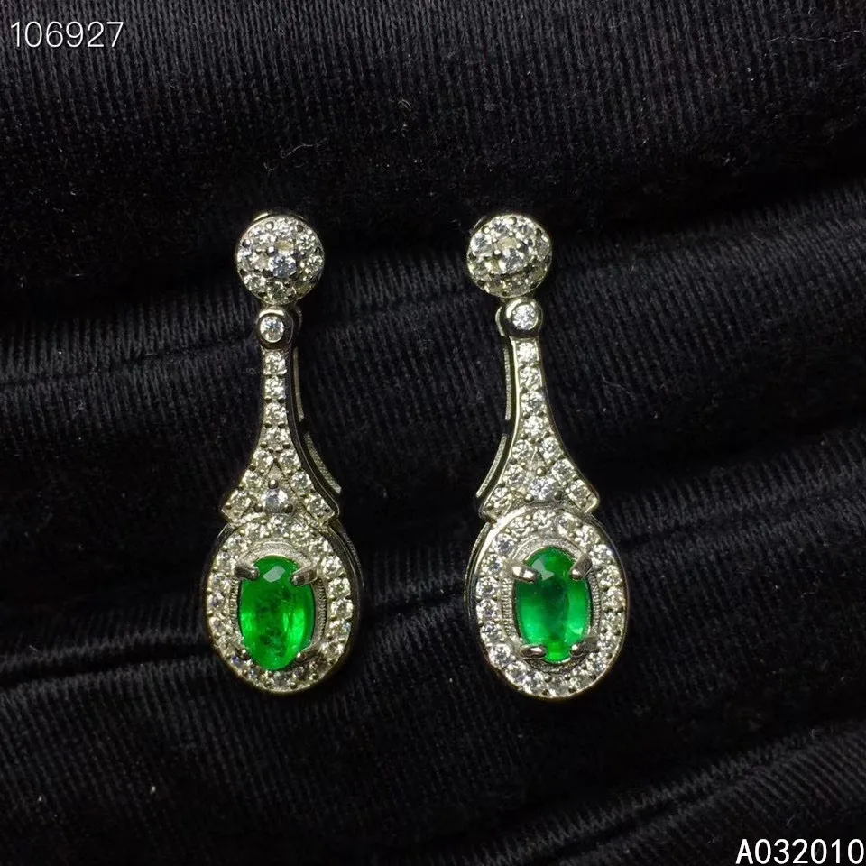 

KJJEAXCMY Fine Jewelry 925 sterling silver inlaid natural Emerald female new earrings Eardrop popular support test hot selling