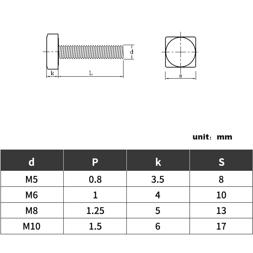 2/10Pcs M4 M5 M6 M8 length=8-80mm 304 A2 Stainless Steel Flat Square Foursquare Quadrate Shape Type Head Machine Screw Bolt GB35