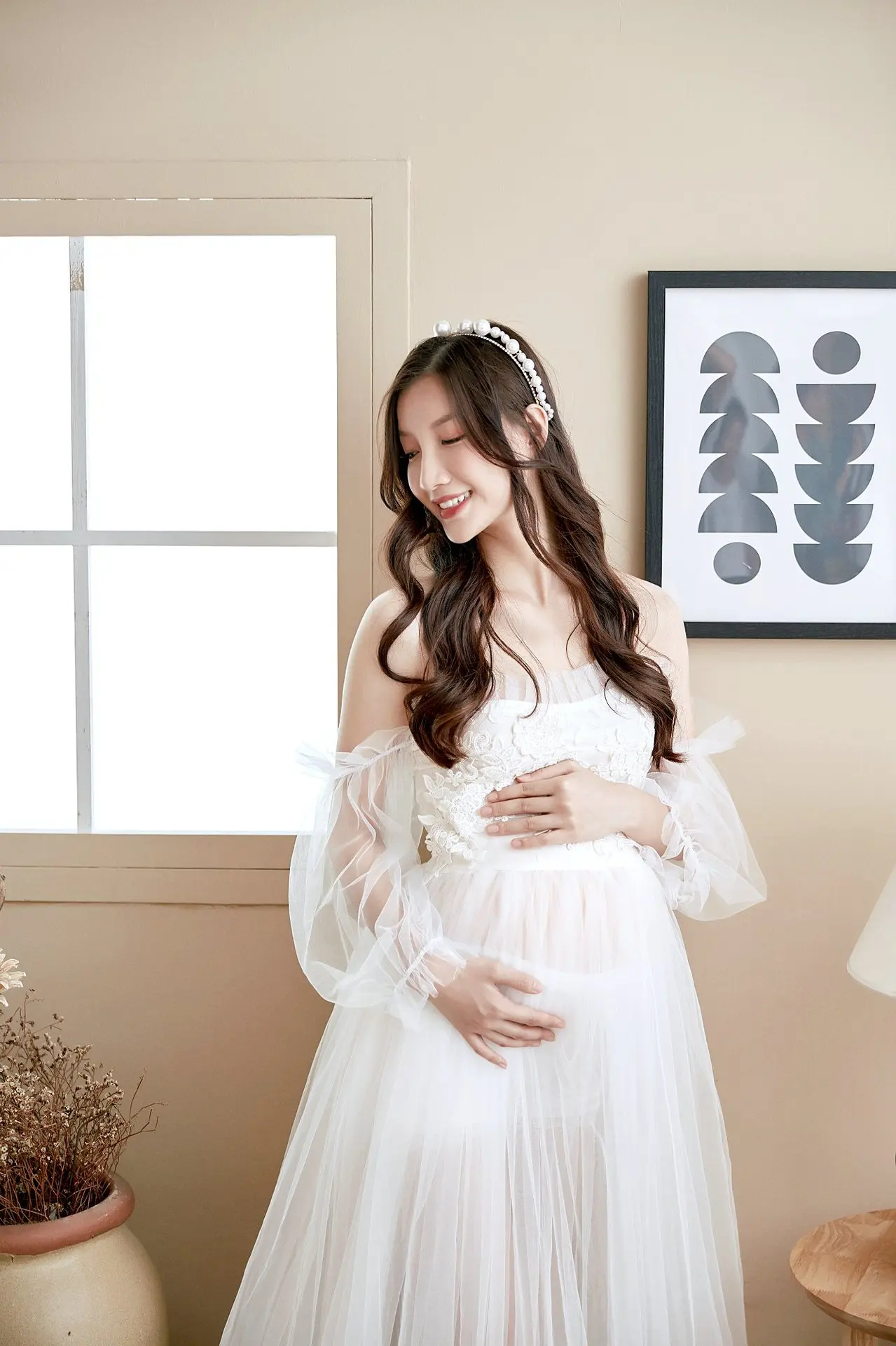 New Sweet Maternity Photography Dresses Tulle Perspective Pregnancy Maxi Gown For Baby Shower Pregnant Women Photoshoot Prop