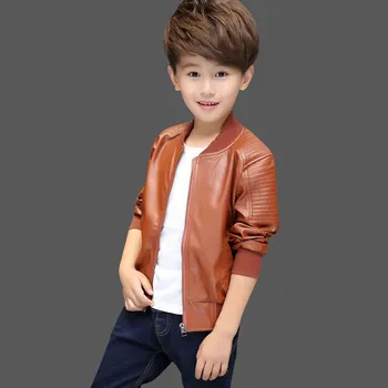 Kids Faux Leather Winter Jacket 5 Boys Coats Autumn Winter Fashion Children's Plus Velvet / No Velvet Two Styles Warming Cotton PU Leather Jacket For 1-11Y Kids 5