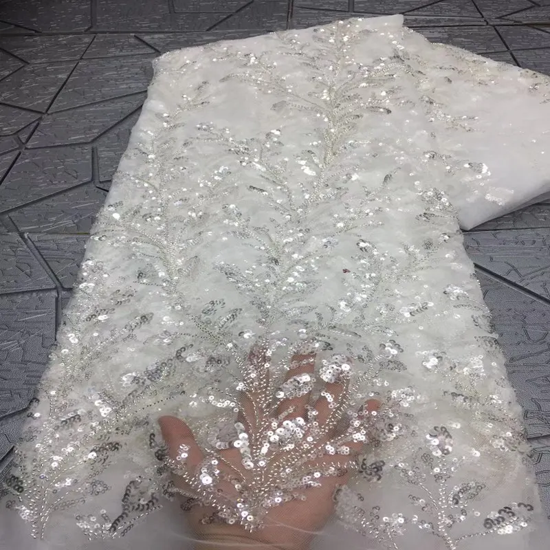 

Super quality embroidered tulle lace white fabric for wedding Nigerian french tulle lace fabricTS9802