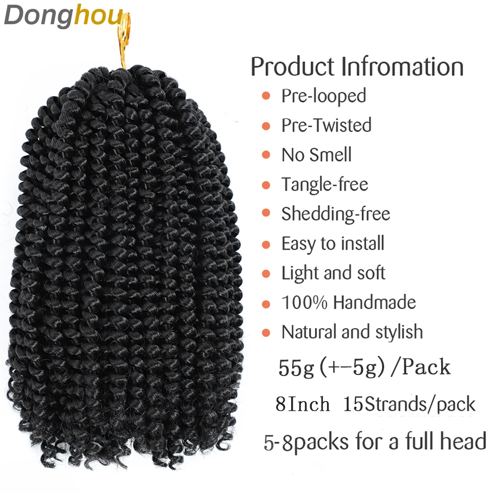 Donghou-extensões de cabelo de crochê torcidas, locais falsos, tranças de crochê, 15 raízes/pacote, cabelo afro torcido, primavera