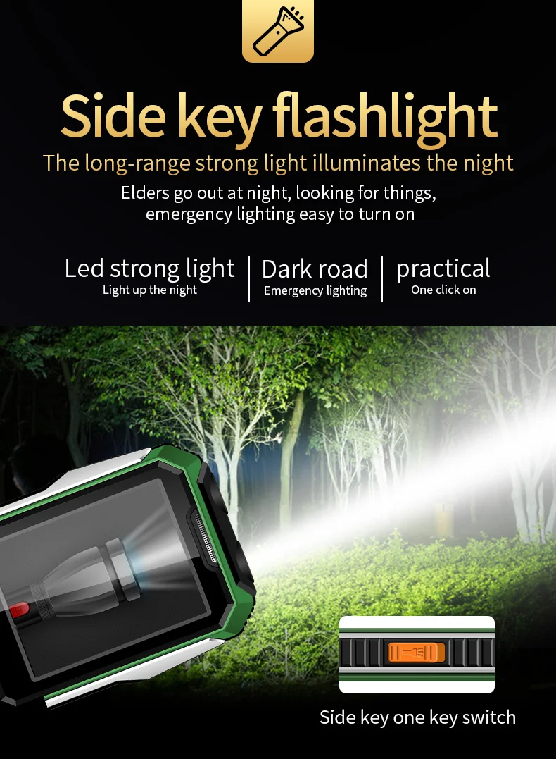 Slim Rugged Outdoor Phone Dual SIM Big Button Long Standby Blacklist Loud Speaker Two Flashlight SOS Dialing MP3 Video Player