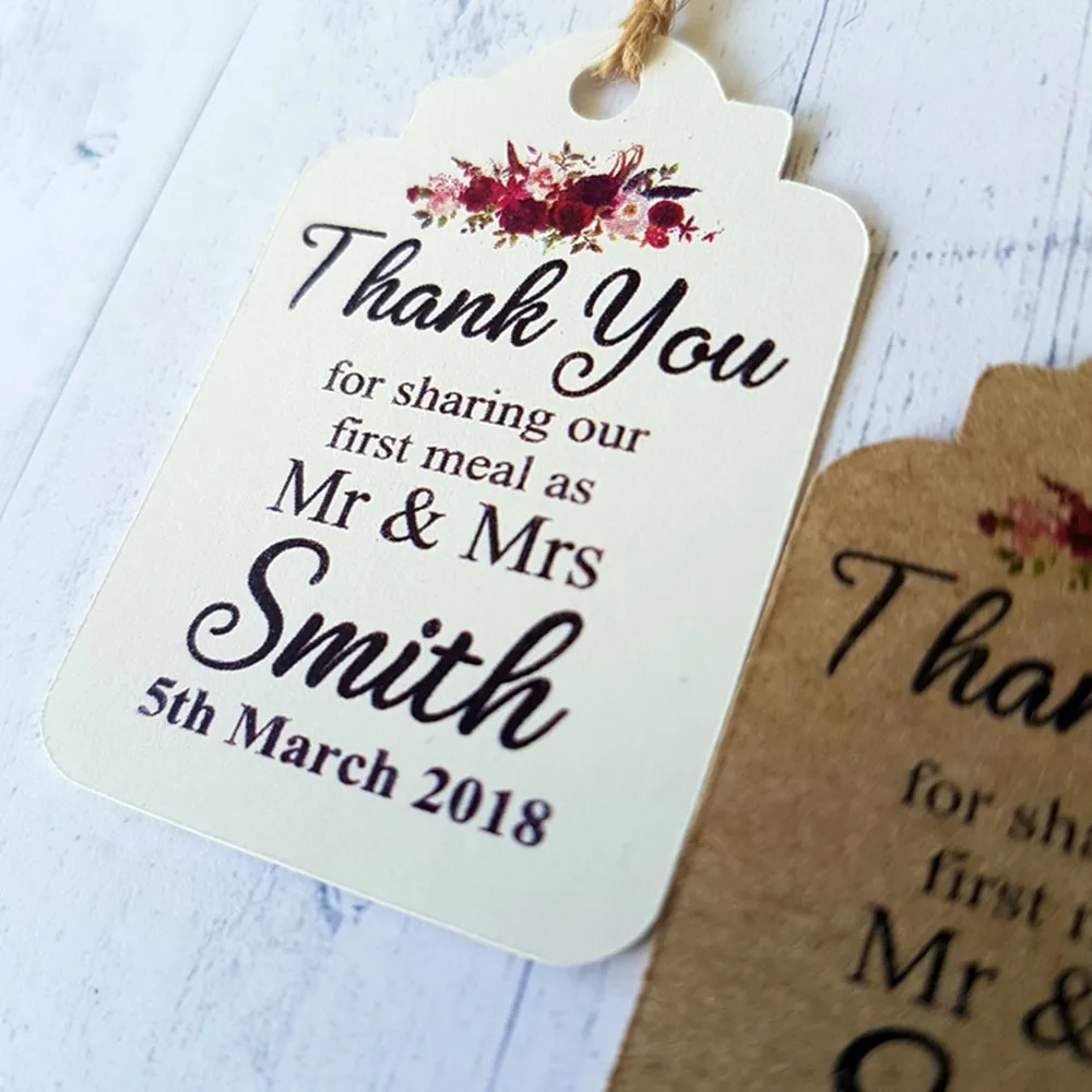 customized Wedding gift Tags Personalize name launguage Bridal shower bachelor Thank You For Sharing Our First Meal