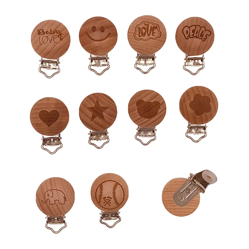 20pcs/Lot  Beech Wood Pacifier Clip Laser Printing Log Wood Pacifier Clip Comfort Beech Wood Pacifier Clip Accessories