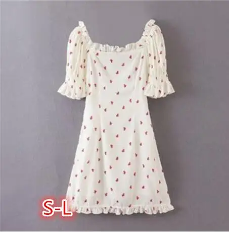 

2022 The New Floral Print Sweet Dress Women Square Neck Short Sleeve Dress Lady A-line Mini Summer Chiffon Dress