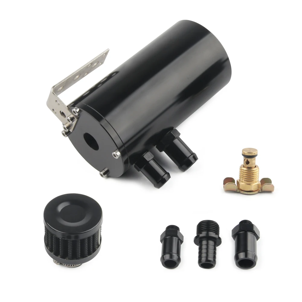 Universal High Quality Brushed Baffled Oil Catch Tank Can with Breather Filter Aluminium Round Car Coolant Tank