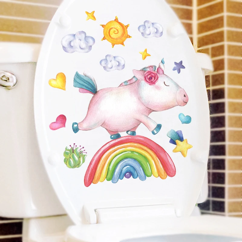 Creative Rainbow Wall sticker Unicorn Bathroom Toilet Stickers Art Mural for Baby Room Decoration Supplier Home Decor