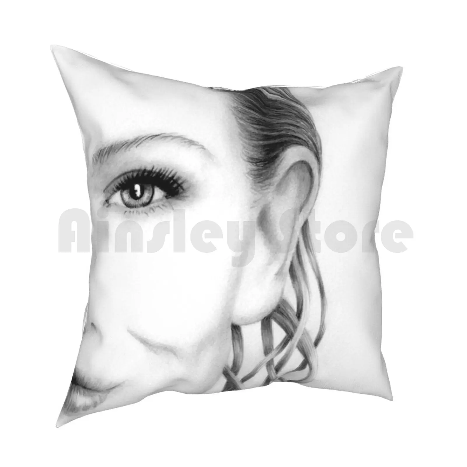 Cate Blanchett Pencil Portrait Pillow Case Printed Home Soft Throw Pillow Pencil Portrait Cate Blanchett Movies Actors