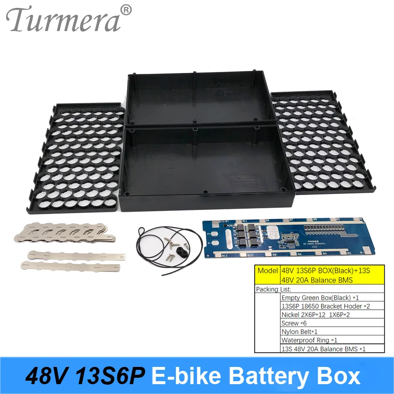 Turmera 48V e-bike obudowa baterii litowej z 20A Protect BMS zawiera uchwyt i nikiel do 13S6P 18650 bateria do rowerów elektrycznych