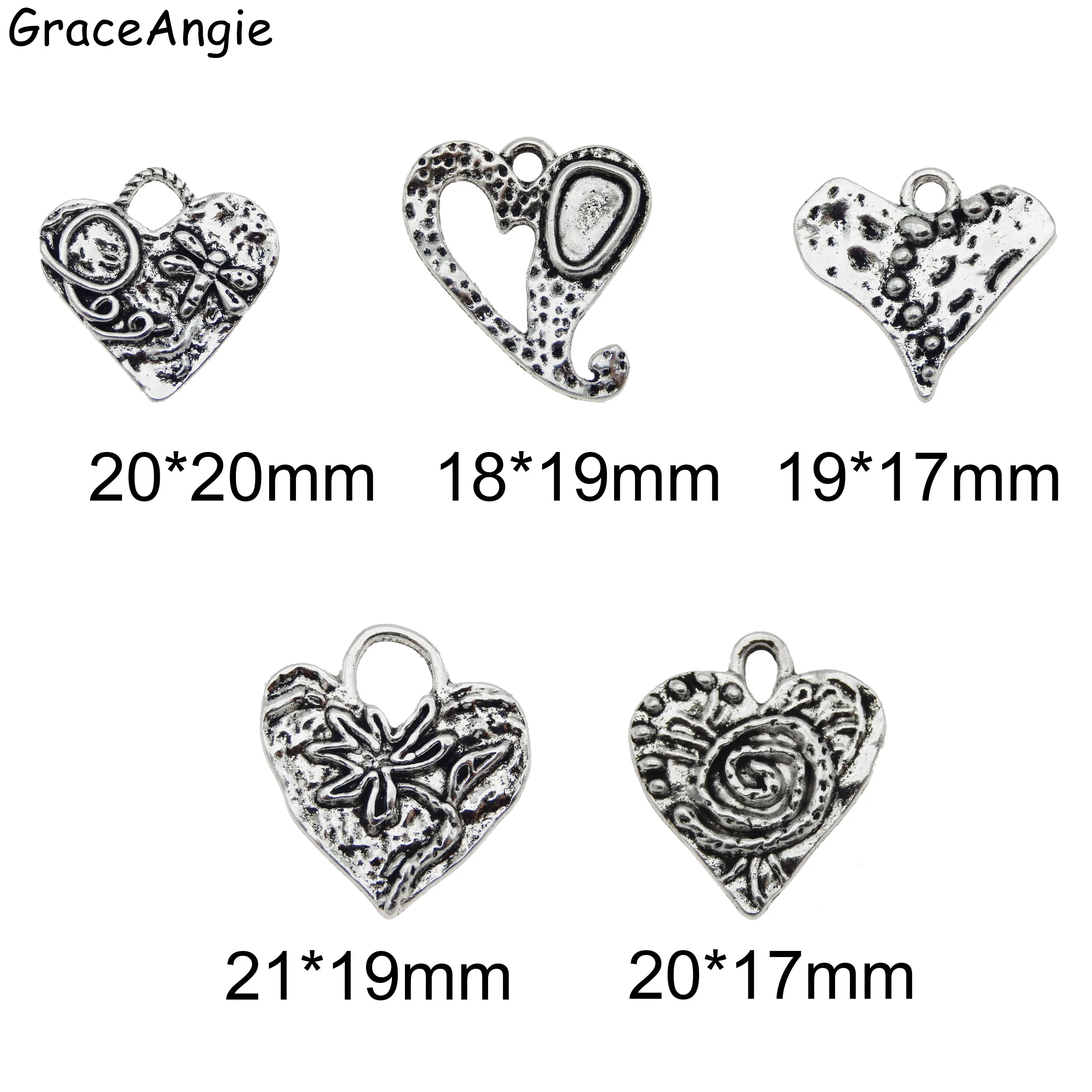 10pcs/pack Mix Style Antique   Love Heart Chamrs For Necklace Pendant Man Vintage Crafts Bracelet Jewelry MakingColor