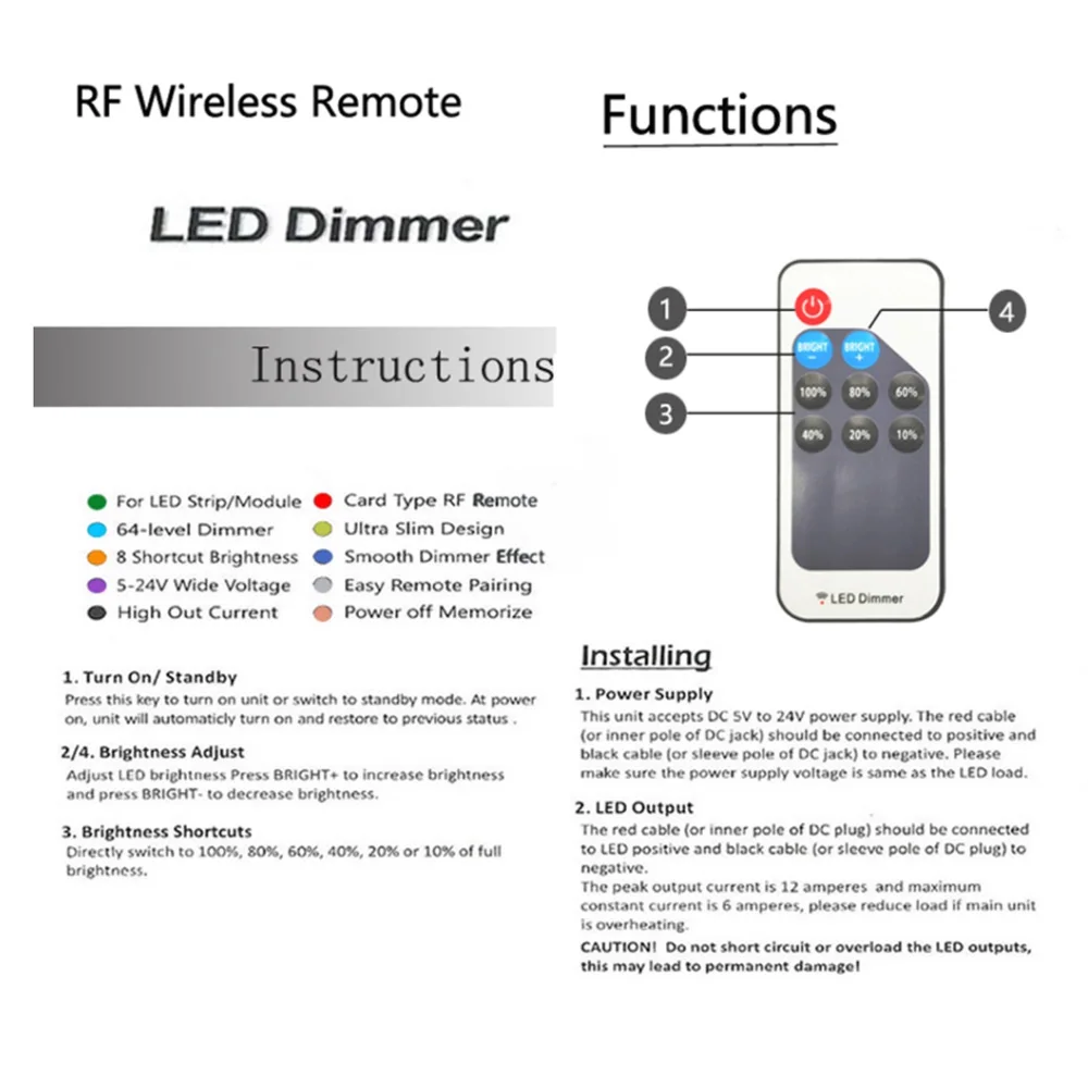 Mini RF Single Color Controller 9keys remote  RF Wireless LED Dimmer RF Remote Dimmer  DC5-24V for 5050 3528 single color strip