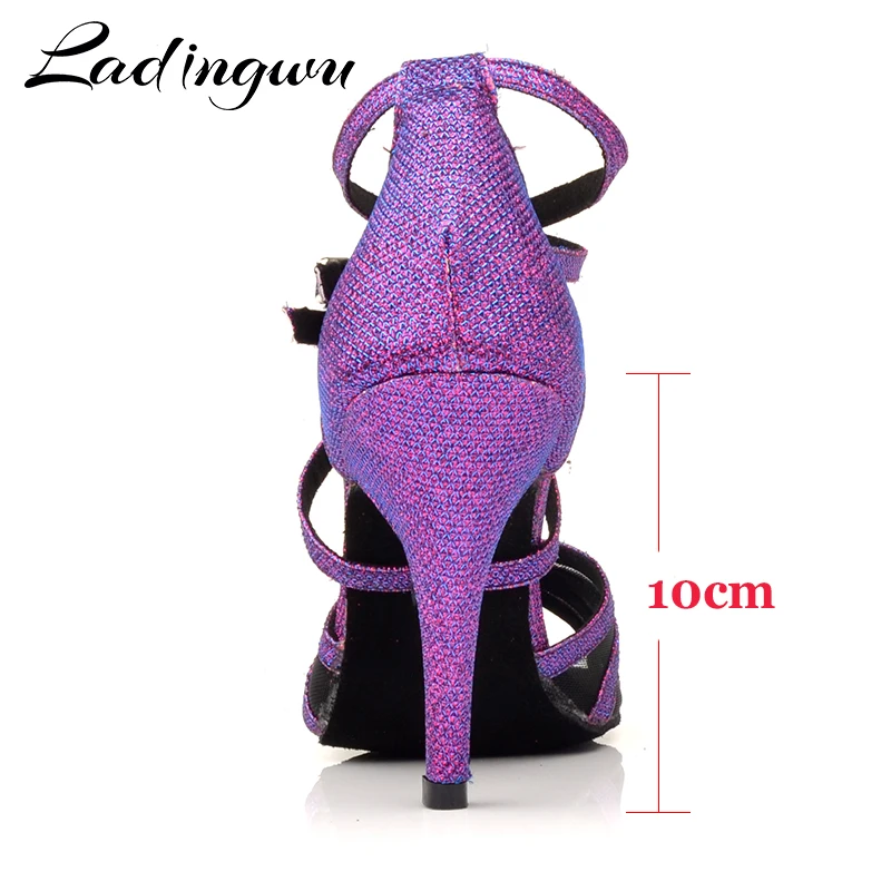 Ladingwu Latin Dance Shoes Purple Flash cloth Size US 3.5-12 10cm Heel Height Professional Salsa Dance Shoes For Women