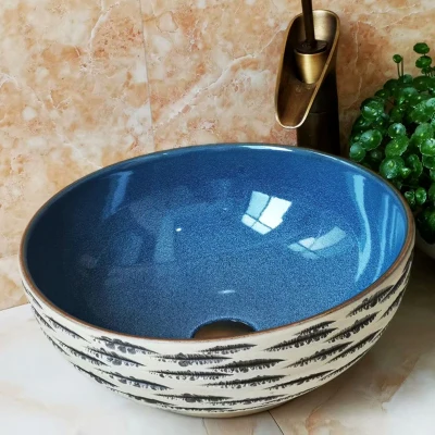 

Bathroom Round Ceramic Vessel Sink Vanity Artistic Basin with Pop up Drain Combo AB245