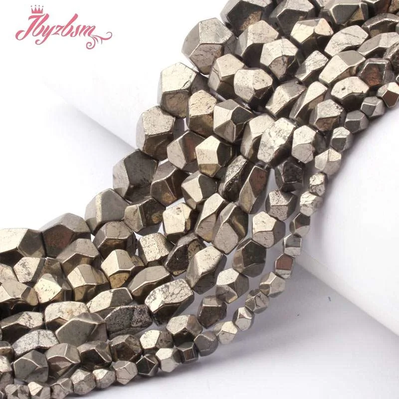 4-6,6-7,7-8,8-9mm Irregular Faceted Pyrite Loose Beads Natural Stone Beads For DIY Necklace Bracelets Jewelry Making Strand 15\