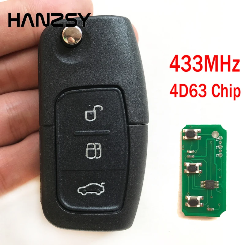 

3 Buttons Complete Car Flip Key For Ford Focus Fiesta 2013 Folding Remote Key Case Fob with 4D63 Chip 433MHz HU101 Blade