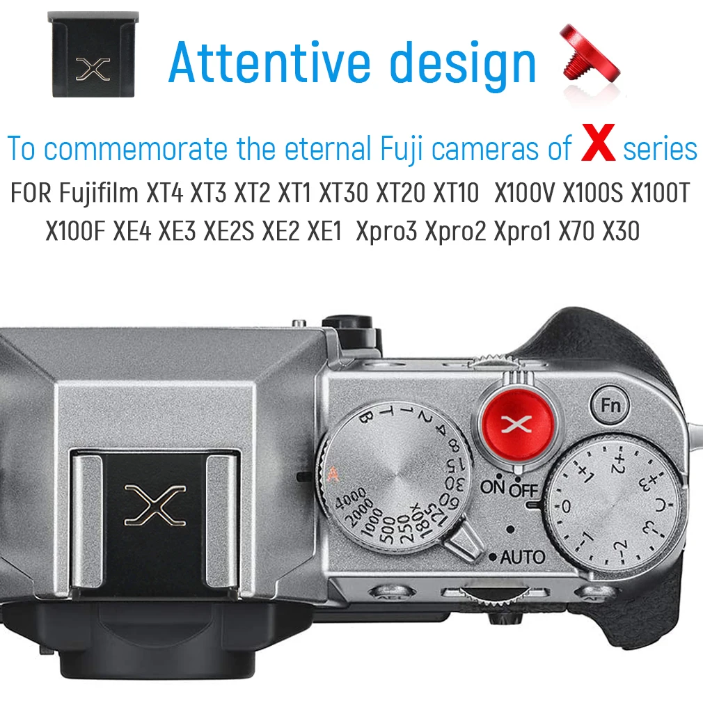 Metal Camera Hot Shoe Cover Protector Cap Compatible With Fuji Fujifilm XE4 XT4 XT3 XT30 XPRO3 etc + 3 X Shutter Release Button