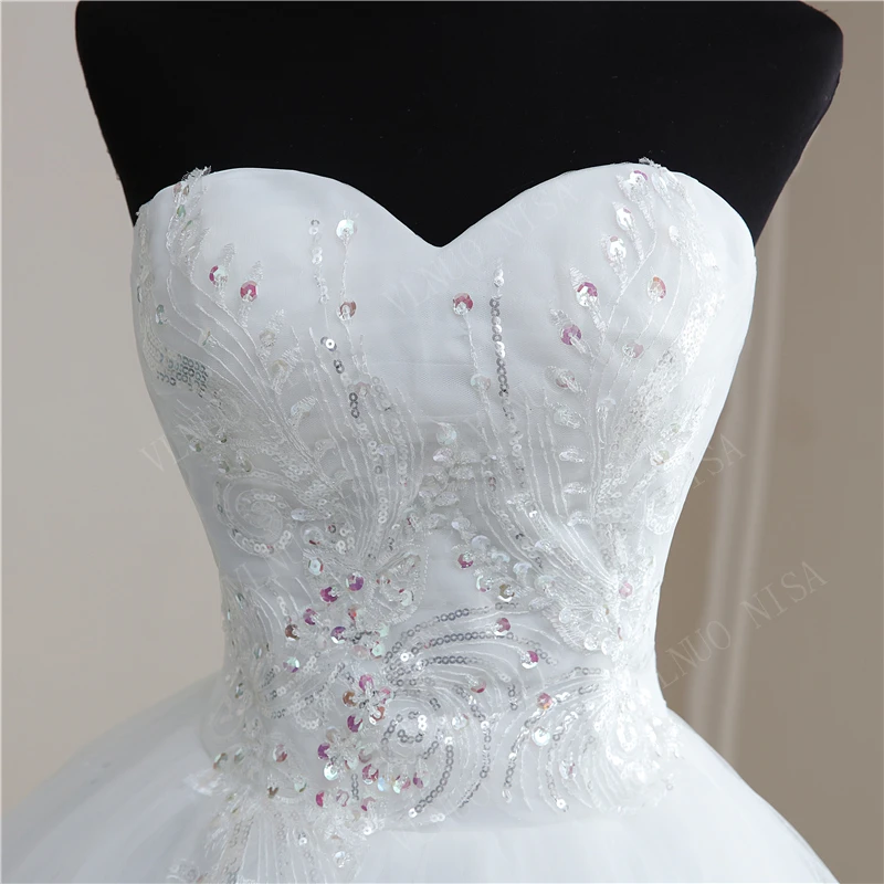 New Strapless Wedding Dresses Simple Off White Long Lace Sequined Embroidery Appliques Cheap Wedding Gown De Novia Real Photo