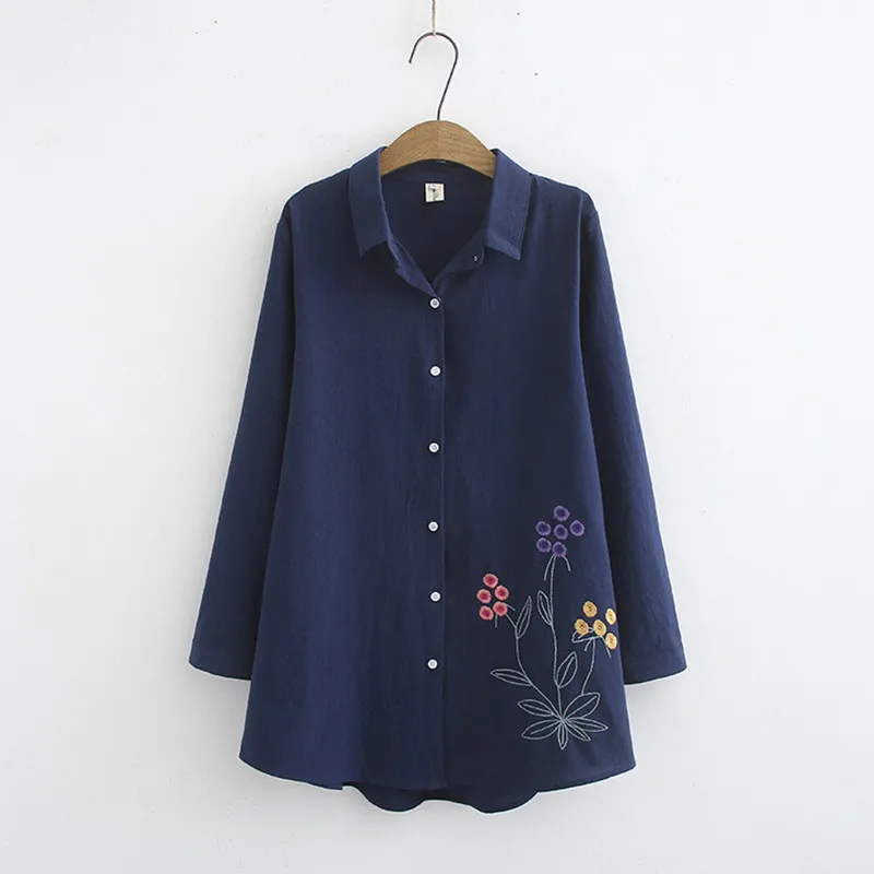 New Female Casual Top Plus Size 4XL Embroidery Cotton Shirt Top Women Spring Summer Single-breasted Long Sleeve Blouse  LM234