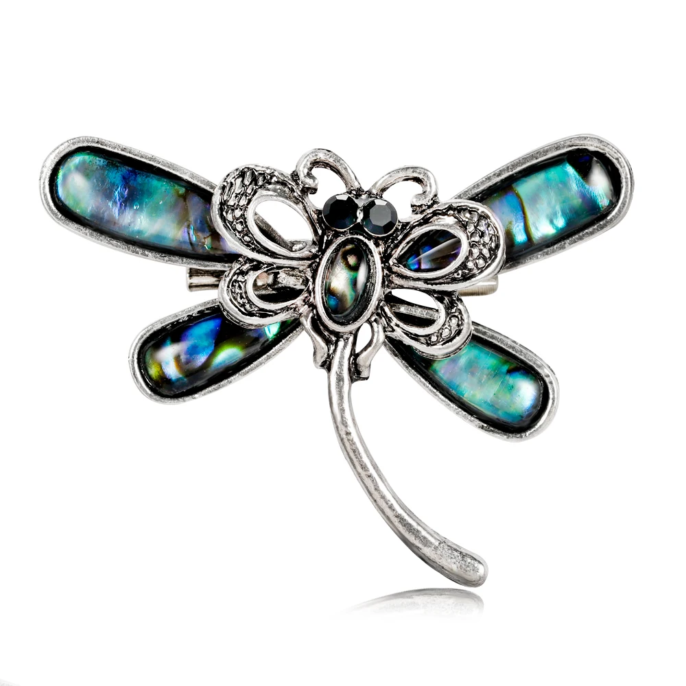 High Quality Shell Rhinestone 48*36 mm Animal Women Dragonfly Brooch Pin