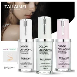 TLM 40ml white green purple temperature change liquid foundation SPF 15 concealer nude makeup high light lasting easy to fade