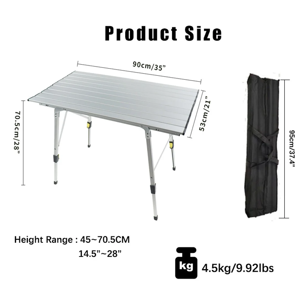 Imagem -03 - Altura Ajustável Rola Acima da Camada de Malha da Parte Superior da Tabela Tabela de Acampamento Portátil Dobrável Exterior do Piquenique com Pés de Alumínio a