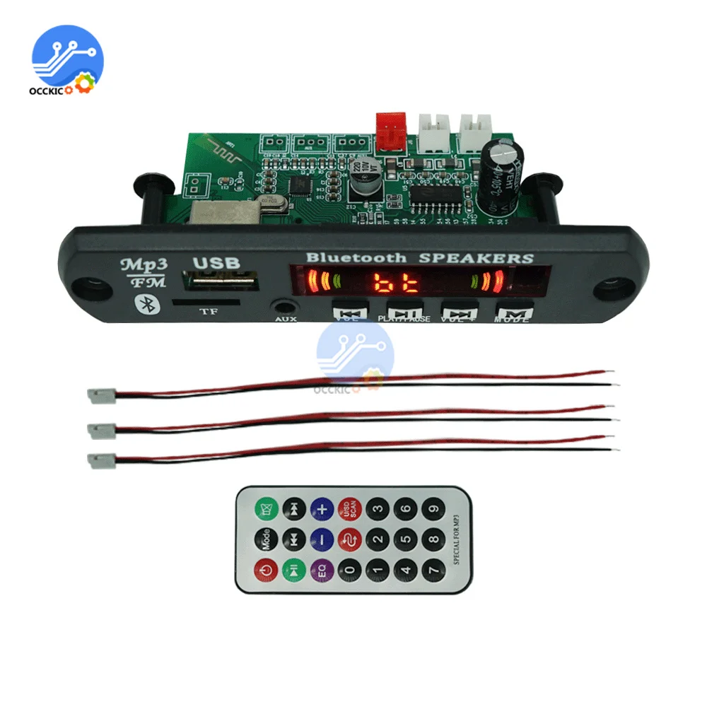 DC12V รถบัตร TF รุ่น2*15W เครื่องขยายเสียง MP3บอร์ดเครื่องถอดรหัสด้วยวิทยุ FM ฟังก์ชั่นรีโมทคอนโทรลบลูทูธ5.0