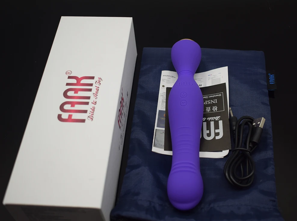 FAAK silicone wand vibrator powerful usb recharge double head vibrating anal plug clit masturbate prostate massage anal dildo