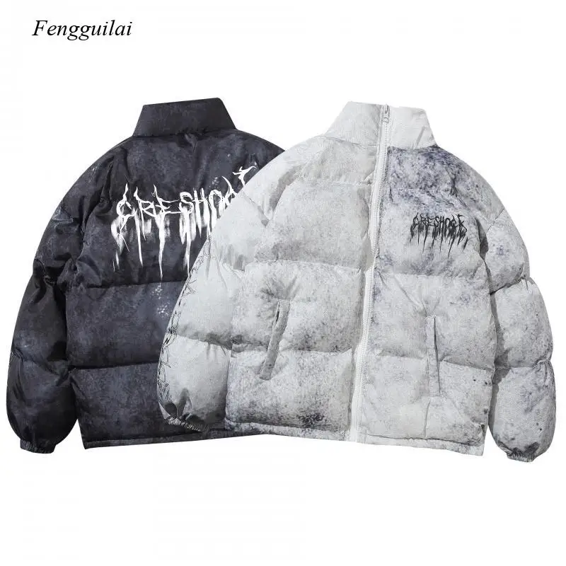 Chaqueta Bomber acolchada de gran tamaño para hombre, abrigo de estilo Hip Hop, ropa de calle con Graffiti, Parka de algodón Harajuku, abrigo de invierno