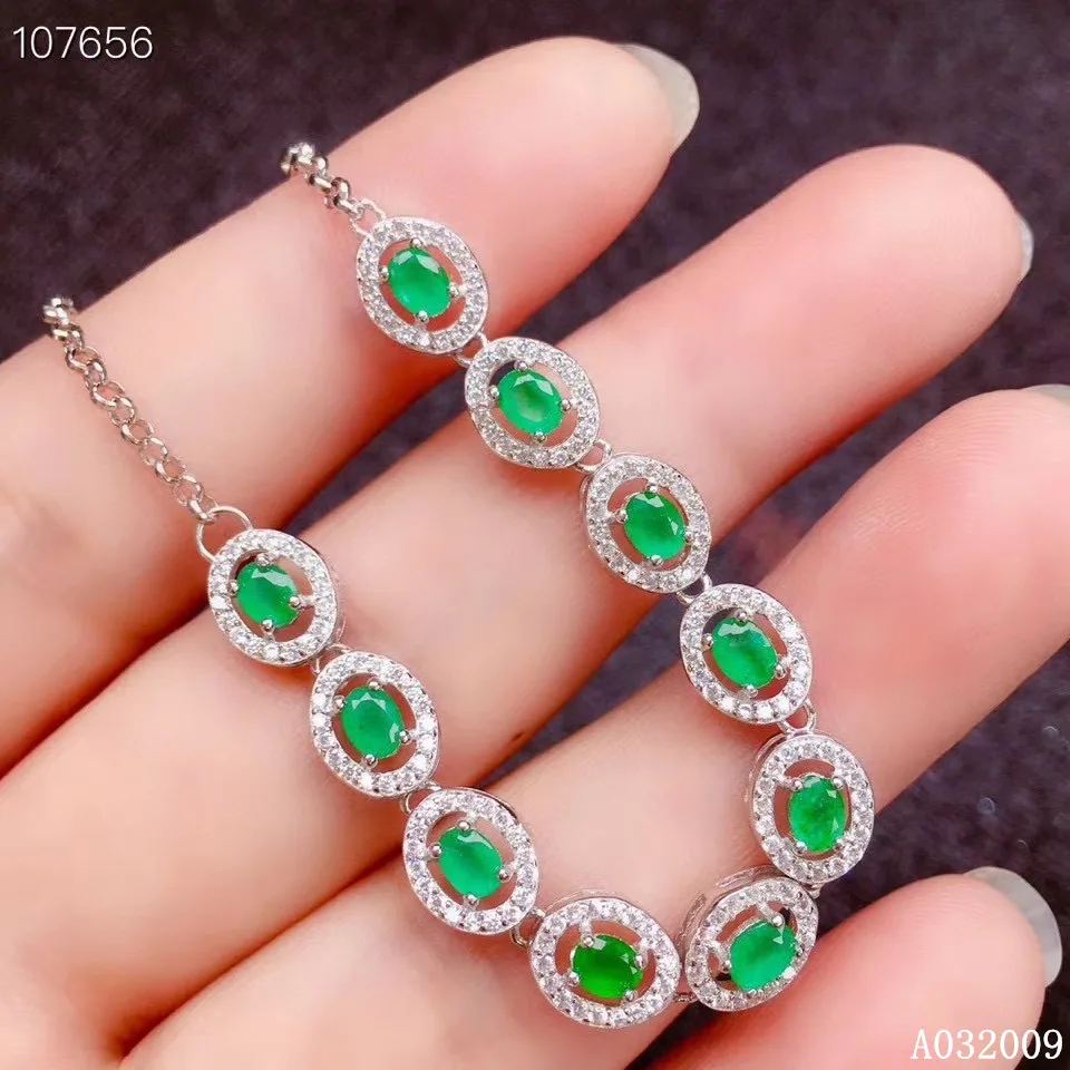 

KJJEAXCMY fine jewelry 925 sterling silver inlaid natural emerald bracelet noble girl hand bracelet support testing